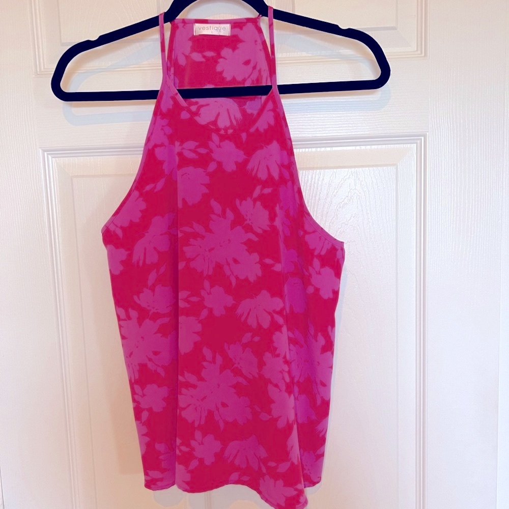 NWOT Vestique Red and Pink Floral halter neck style Top